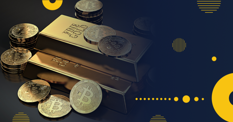מטבעות ביטקוין וזהב