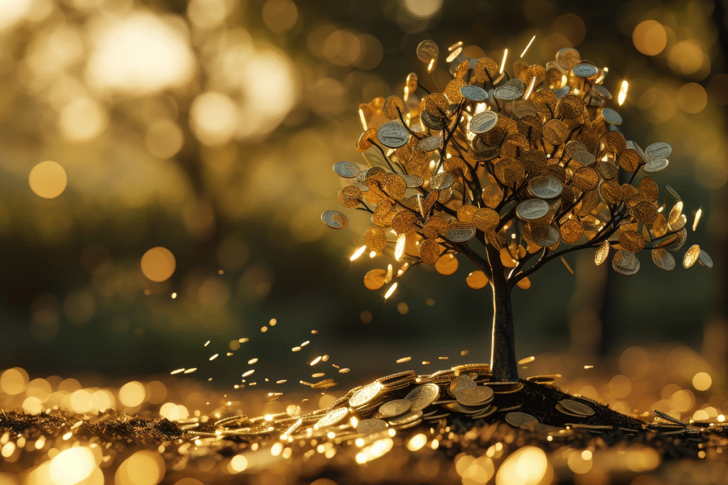עץ מלא במטבעות קריפטו
