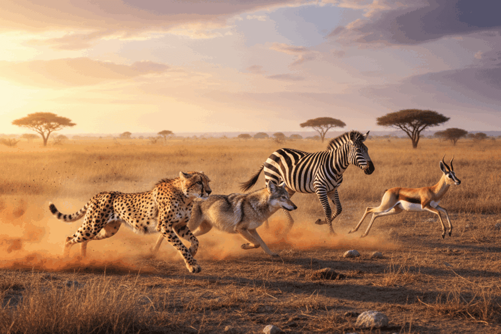 זברה ונמר רצים בסהרה