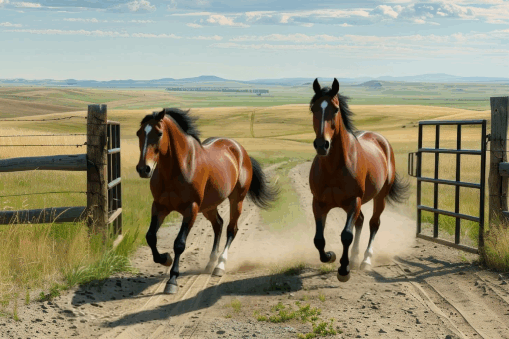 2 סוסים דוהרים בשער באחו