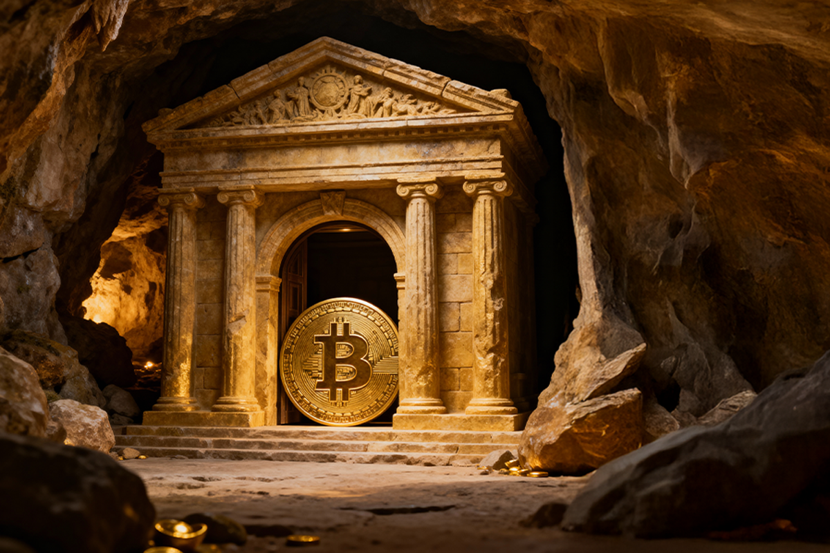ביטקוין על רקע בניין עתיק