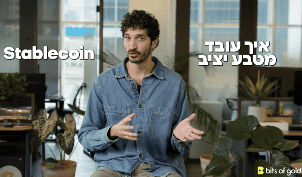 גבר מסביר על מטבע דיגיטלי יציב